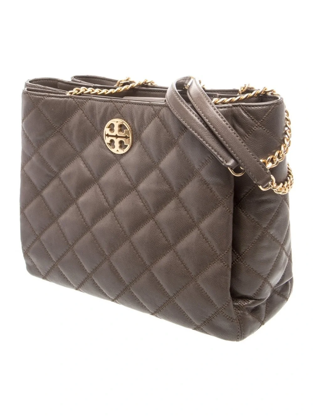 Tory Burch Willa Leather Tote Bag-Volcanic Stone Shoulder Bag with Gold Logo